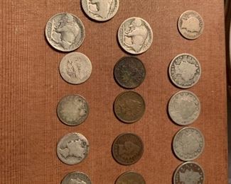 Indian head pennies, buffalo nickels, Barber quarters, barber dimes, silver dimes