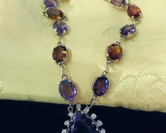Amethyst, diamond and topaz necklace.