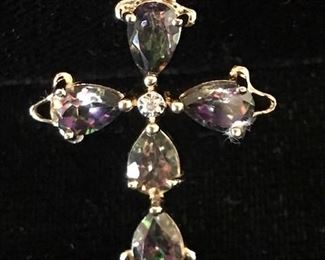 Synthetic alexandrite and diamond pendant 1 1/4" long