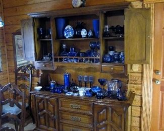 Lots of Cobalt blue glassware and decoratives.