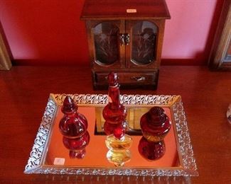 Ruby glass with tray.