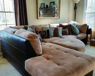 Living Room Suede/Leather Sectional Sofa w/Ottoman - Sofa - 10'4" x 90" x 32" - Ottoman - 34" x 34" x 19"                           $