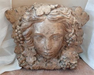 Female Plaster Head Adorned with Grapes - $