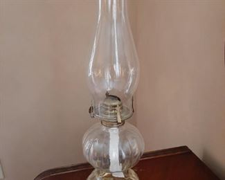 Antique Clear Glass Oil Lamp - 5" x 5" x 18" - $