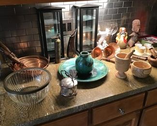 Copper, Glass Cabinets, Pottery