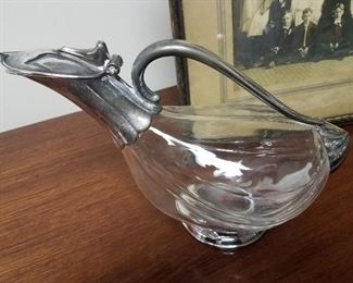 Mid Century silver plate duck wine decanter