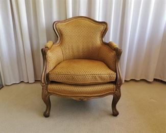 B Altman Interior Louis XV Style Upholstered Bergere/Boudoir barrel back chair.
