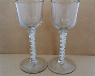 Pair of English Wine Glasses ,&nbsp; compound opaque white twist stem circa 1765