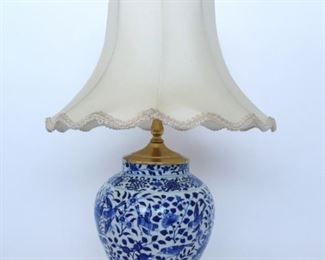 Chinese Porcelain Jar Lamp - blue underglaze with flora, fauna & symbols, style dates to around 3rd quarter of the 19th century