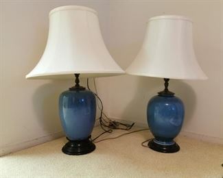 Chinese Blue Vase Lamps, each are a slightly different shape 
