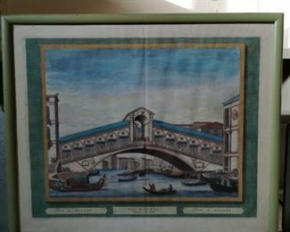 "Pons Rialtis" 18th century hand colored engraving