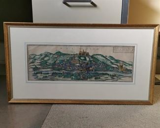 Early Hand colored woodcut of Marburg Germany, from Braun & Hogenburg's Civtates Orbis Terrarm, published 1952,