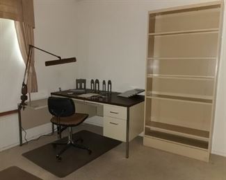 &nbsp;All Steel " brand mid century Tanker Desk with some drawer dividers, keys to the top drawer, and an attached typewriter stand 