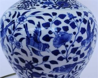 Chinese Porcelain Jar Lamp - blue underglaze with flora, fauna & symbols, style dates to around 3rd quarter of the 19th century