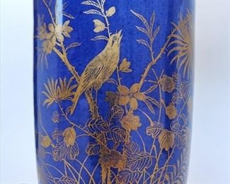 Pair of Chinese hand painted porcelain Vase Lamps, powder blue with birds, insects & flowers. Possibly from the Chia Ch'ing Period but they are not authenticated
