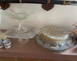 Cake stands and decorative glass round trays 