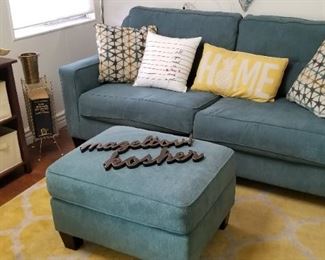 2 years new blue/turquoise love seat and matching ottoman