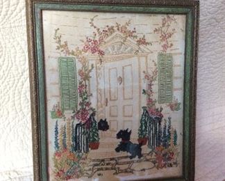 So sweet antique needlepoint with frame approx 8x10