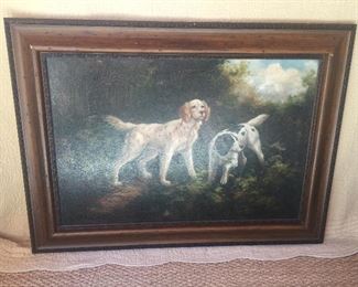 Oil painting of springer hunting dogs
