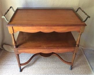 Antique tea cart- 2 scalloped sides are hidden drawers. Great as an island in kitchen, bar for dining room, can even be nightstands! Gotta love versatile pieces. 38l x 20d x 33h