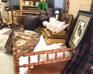 Antique bamboo twin bed, brand new mattress- never used.