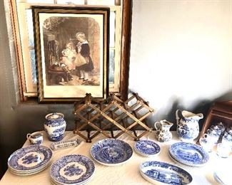 HUGE collection of Spode dishes, and accent pieces. 3 sets, antique Flow blue and white pieces
