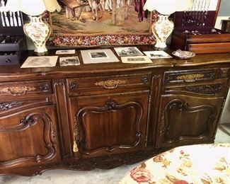 1930’s Country French buffet with hand carved roses. Plenty of storage, bring your muscles to move- solid wood😝 82l x 22d x 40h
