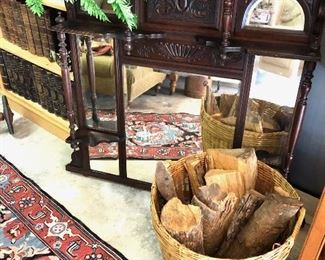 Willian and Mary antique beveled mirror- perfect anywhere. Bathroom, bedroom, hallway, dining room...has shelves to put items on.