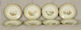 8 ANTIQUE ENGLISH GREEN PAINTED PLATES. DEPICTING BOATS ON WATER LANDSCAPES. GOOD. 8 7/8" DIA.