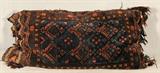 BLUE AND BROWN PERSIAN THROW RUG. MADE INTO A PILLOW. GOOD. 16 " W X 42" LONG.