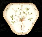 ROYAL COPENHAGEN FLORAL DANICA TRIANGULAR SHAPED PLATTER. "POTENTILLA" PATTERN. GOOD. 10 1/2" DIA.