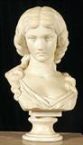 19TH C. CARVED CARRARA MARBLE BUST OF A YOUNG WOMAN. ENTITLED " LA MEDITATION". SIGNED A. G. LANZIROTTI. (1839-1921). GOOD. 24" H X 13" W X 11" D.