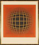LTD. ED. VASARLEY COLORED LITHOGRAPH. RED AND BLACK BALL. SIGNED AND NUMBERED 130/150. GOOD. 22 1/2" SQ.