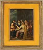 LATE 18th C. AUSTRIAN OIL PAINTING ON BOARD. DEPICTING PEOPLE PLAYING MUSICAL INSTRUMENTS. UNSIGNED. GOOD. 17" H X 12 1/2" W.