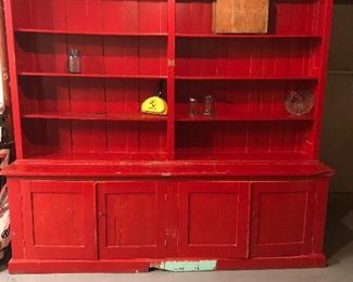2 PIECE LARGE ANTIQUE WOOD HUTCH, 7’ 10” T, 7’ 1” W, 23” D