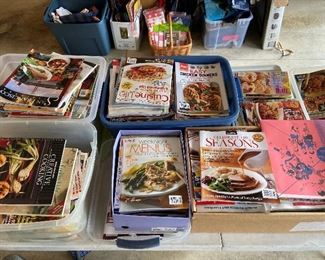 Hundreds  cooking magazines, never read. Retail prices were $4.95-$9.95. Priced at $1.00 each. Many more bins upstairs and in garage on tables . {She didn't cook.}