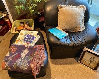 A very comfortable modern leather chair and recliner. Soft and a great chair to relax in or read a book