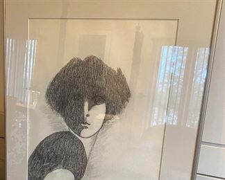 Pencil drawing well framed original by Velleda Owen