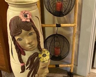 unique Native American piece in front of a Asian light stand