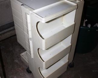 Signed MCM Joe Columbo Boby trolley, as-is. 80s era white ABS plastic turns brown / yellow, needs restoration.