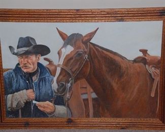 Gordon had a fascination with the "Old West," which is the subject of many of his paintings. This one is oil on board.