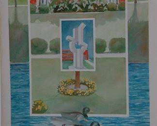 Gordan Thomas original watercolor of campus scenes