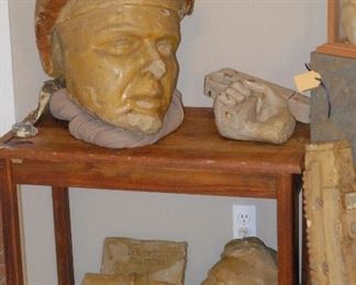 Original clay sculpture parts as found in studio. Includes parts of Audie Murphy statue and Professor Mayo.