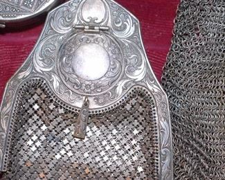 Whiting and Davis Mesh Purse with rouge compartment and mirror inside.