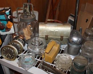 Butter churn and antique glassware