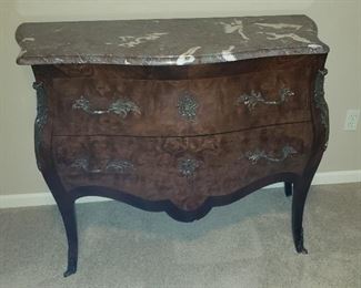Antique marble top bombe chest
