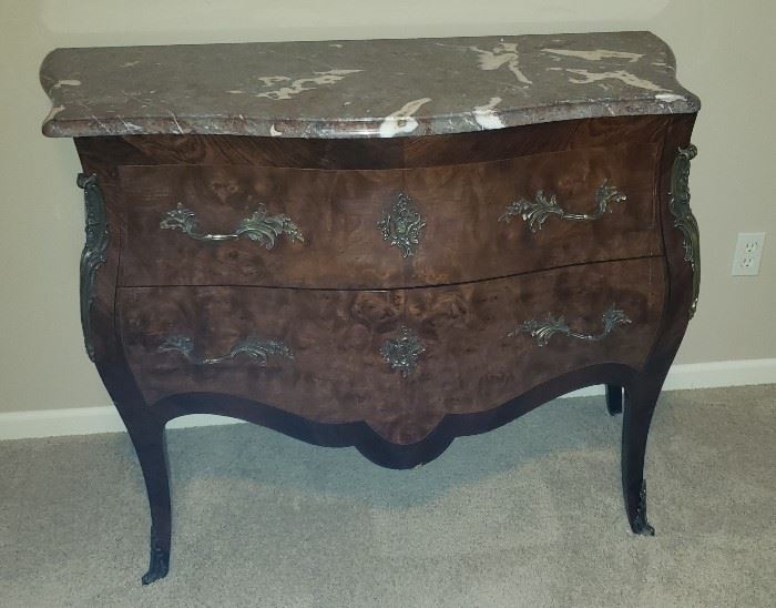 Antique marble top bombe chest
