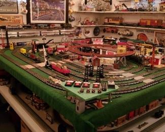 Two Complete 8x8 train boards, upper board is a mix, lower board is a "Christmas" layout with Dept. 56 buildings and beautiful Williams Alaska passenger set as well as Dept. 56 Lionel set.