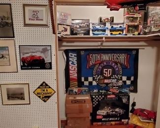 Closet of slot car collection and unopened Die cast vehicles