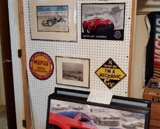 Rare Mustang posters and handmade art as well as mancave / garage signage